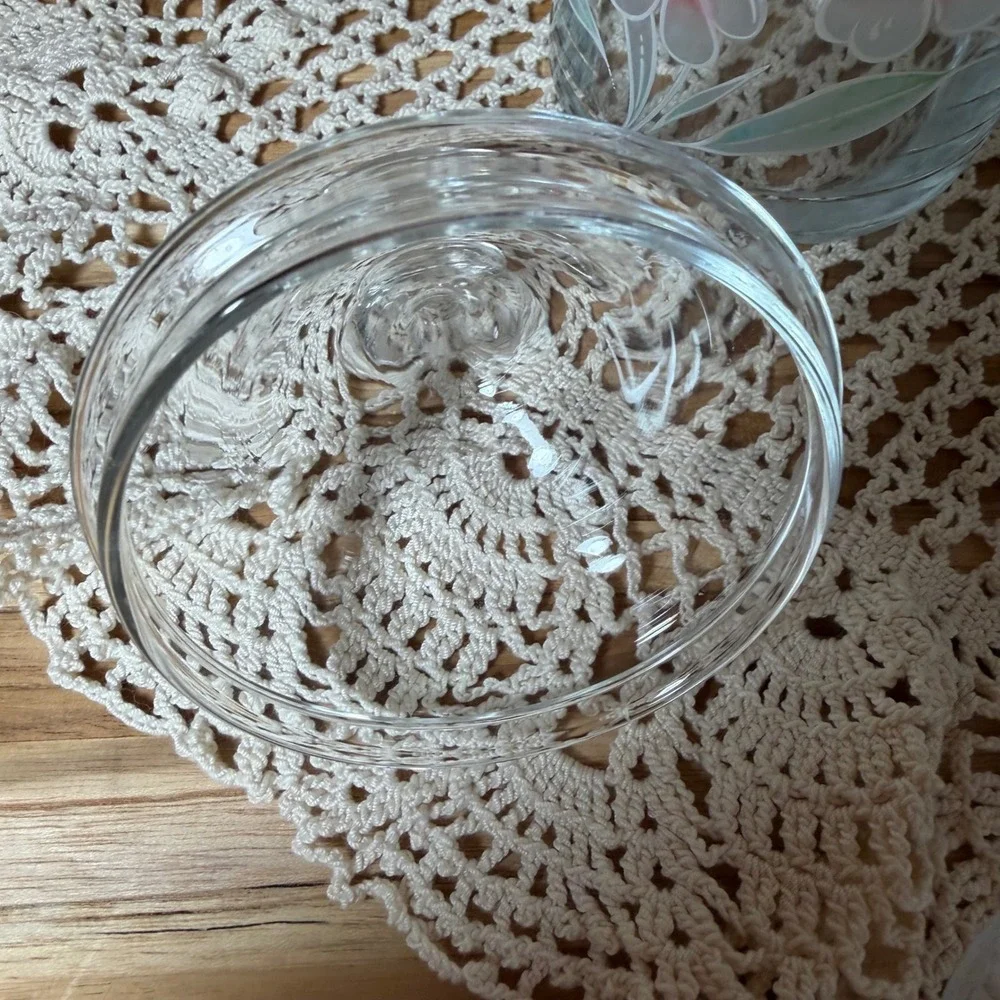 Vtg Crystal Clear Industries Glass Apothecary Jars Set 2 Hand Painted Floral 11